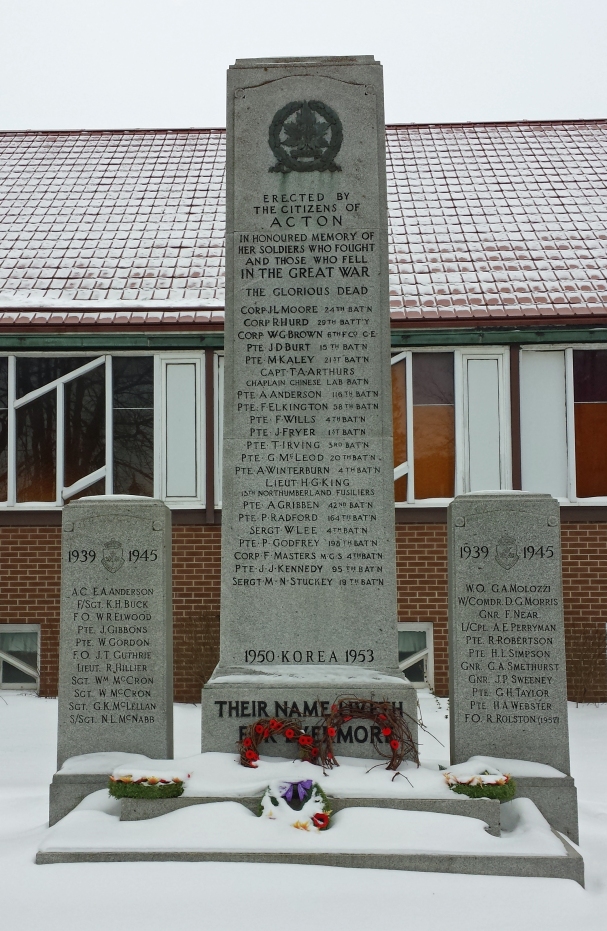 Acton's cenotaph stands prominently on Mill Street